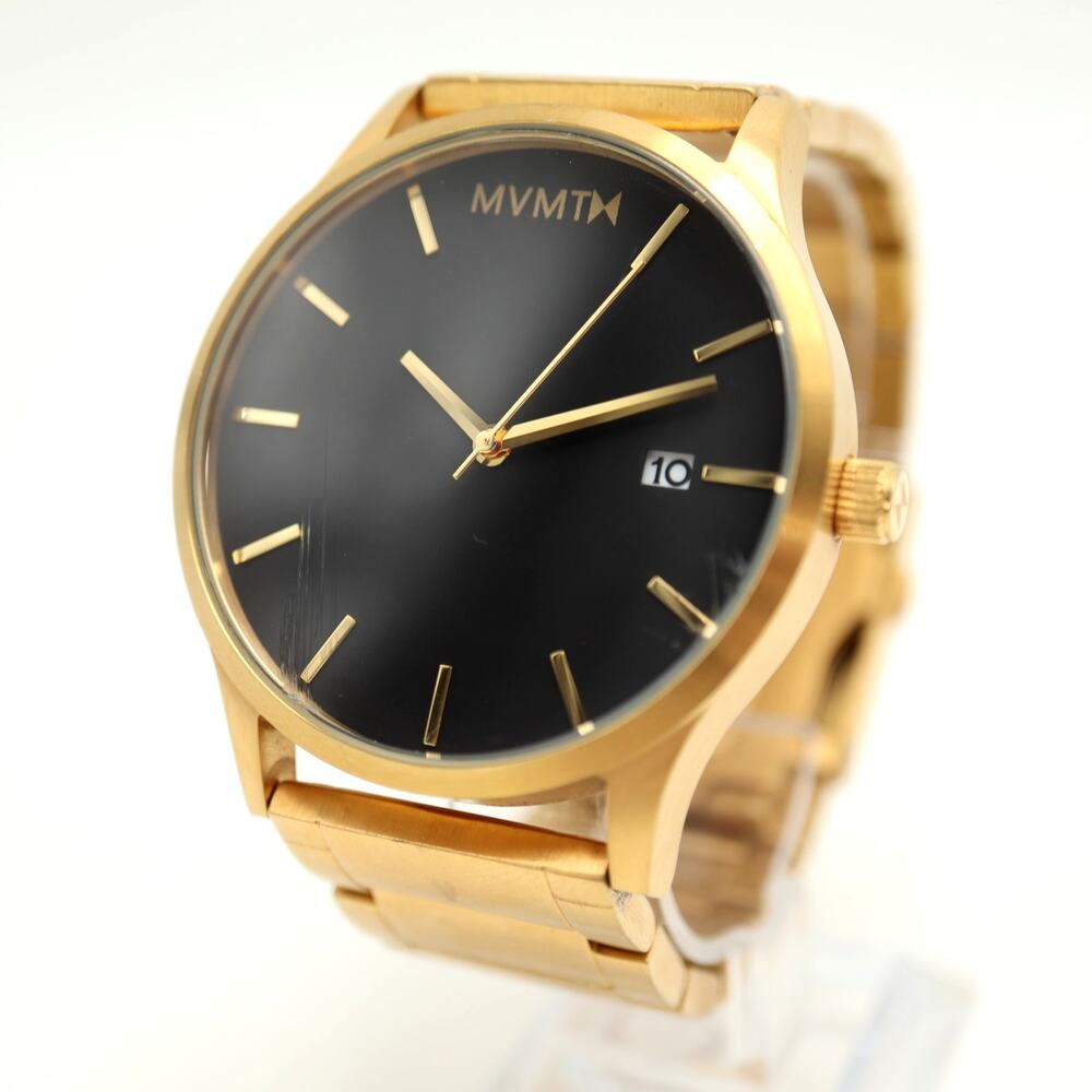 MVMT Mens 45mm Gold Black Tone Dress Watch Date Stainless Steel w New Battery